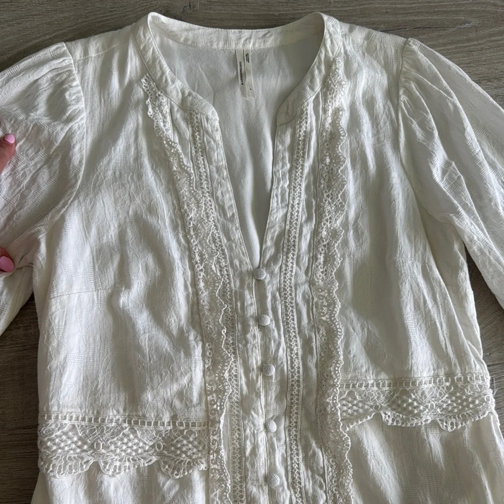 Anthropologie White Long Sleeve Dress Size Medium - Picture 10 of 12